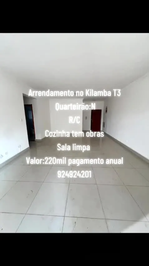 Apartamento T3 para arrendamento no Kilamba, Quarteirao N